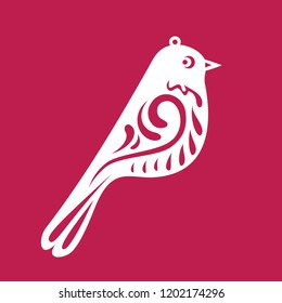 Bird vector monochrome illustration. Templates for laser cutting, plotter cutting, wood carving or printing. Christmas tree toys.