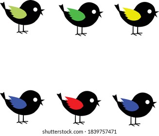 Bird vector set (6 color wings.)
