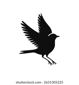 Bird vector silhouette icon. Animal bird nature wildlife black sparrow hawk icon.