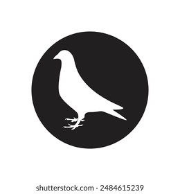 Bird vector silhouette logo in a circle. Animal bird dove nature wildlife pigeons icon.