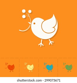 Bird with Viburnum. Single Flat Autumn Icon . Simple and Minimalistic Style. Vector