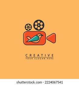 bird video logo template design vector. video and bird combination. simple flat vector design. suitable for outdoor activities, bird lovers, pet content, etc.