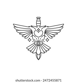 bird warrior guardian line logo design vector