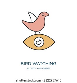 bird watching icon from activity and hobbies collection. Thin outline bird watching, bird, animal detailed offset lineal color icon isolated on white background. Line vector bird watching sign, symbol