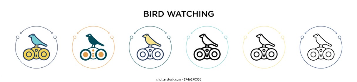 Bird watching icon in filled, thin line, outline and stroke style. Vector illustration of two colored and black bird watching vector icons designs can be used for mobile, ui, web