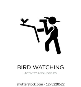 Bird Watching Icon Vector On White Background, Bird Watching Trendy Filled Icons From Activity And Hobbies Collection, Bird Watching Simple Element Illustration