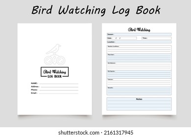 Bird watching logbook planner template design for KDP Interior. Low content KDP interior