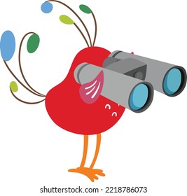 Bird Watching with Telescope (Editable file) - Vector Illustration