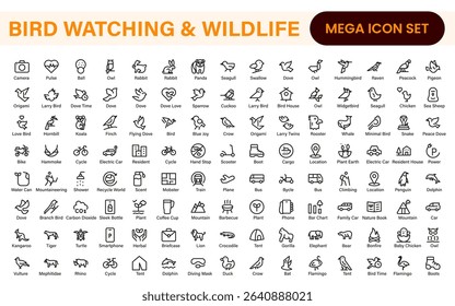 Bird Watching Wildlife Icon Set – Minimal Line Vector Illustrations for Nature, Animals, Birds, Outdoors, and Wildlife Conservation Projects
