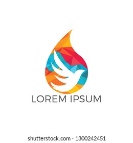 Bird water drop logo icon vector design.  Peace bird in water drop vector sign.
