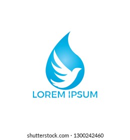 Bird water drop logo icon vector design.  Peace bird in water drop vector sign.