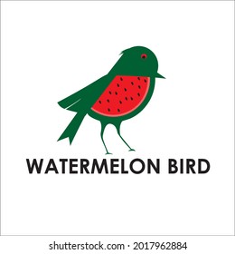 Bird water melon organic fruit illustration vector graphic design 