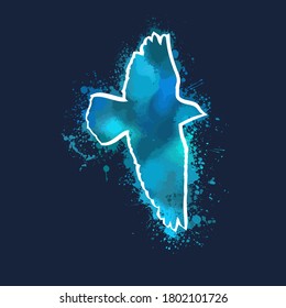 Bird watercolor. Bue flying bird from blots. T-shirt print. Vector illustration