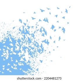 Bird watercolor. A flock of blue birds. Abstraction from blots and birds Mixed media. Vector illustration