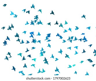 Bird watercolor. A flock of colorful birds. Mixed media. Vector illustration