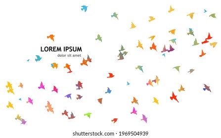 Bird watercolor. A flock of colorful birds. Mixed media. Vector illustration