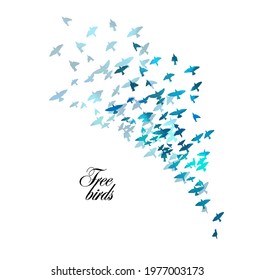 Bird watercolor. A flock of colorful birds. Mixed media. Vector illustration