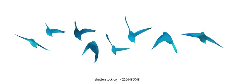 Bird watercolor. A flock of colorful birds. Mixed media. Vector illustration