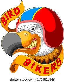 Bird wearing helmet of Racer of illustration