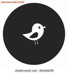 Bird web icon. Gray circle button with white illustration.