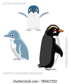 Bird White-Flippered Penguin Set Cartoon Vector Illustration