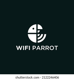 bird wifi logo design combination with parrot and signal vector illustration on black background