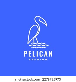 bird wildlife pelican looking fish lake water line minimal modern logo design vector