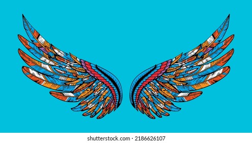 Bird wing colorful vector pop art