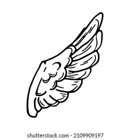 Bird wing in doodle style. Hand drawn illustration. 