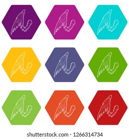 Bird wing icons 9 set coloful isolated on white for web