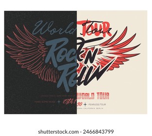 Bird wing vintage artwork for apparel, stickers, posters, background and others. Eagle music poster design.  Fearless rock tour artwork. 