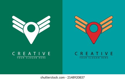 bird wings combination location icon vector logo template. flat simple vector design.
