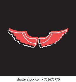 Bird wings doodle icon vector illustration for design and web isolated on black background. Wings vector object for labels, logos and advertising