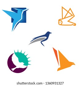 bird wings with feathers logo set. Flight or bird logotype collection.