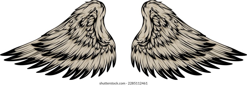 Bird wings illustration tattoo style. Hand drawn design element.