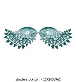 Bird wings isolated in blue lines