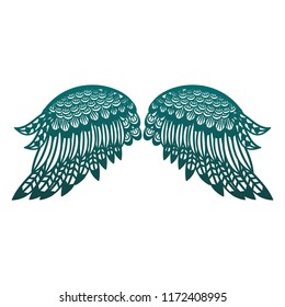 Bird wings isolated in blue lines