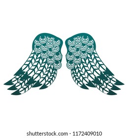 Bird wings isolated in blue lines