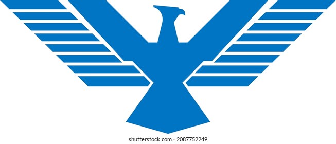 Vogel mit ausgebreiteten Flügeln. Zunehmendes Phoenix-Logo. Blaues Retrozeichen