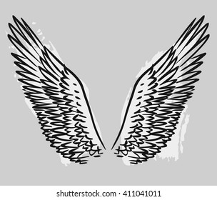 Bird wings. Vector hand drawn illustration, tattoo sketch, design element