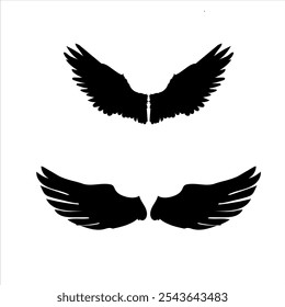 Bird wings vector set. Feather wing silhouette collection. Black wings in flat design,icon on white background. Vector illustration