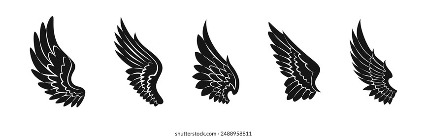 Bird wings vector silhouette set. Wing flat illustration.