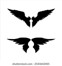 Bird wings vector silhouette set. Wing flat illustration. Black Silhouette Eagle Solid Icon Set Vector