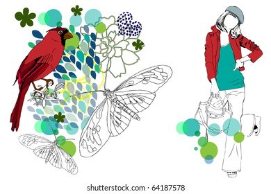 bird and woman