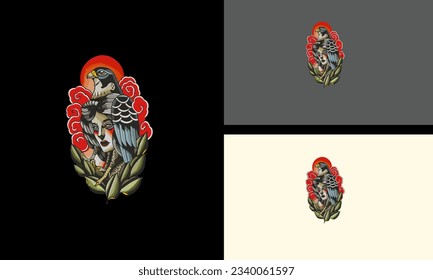 bird and women vector illustration mascot design