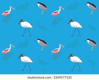Bird Wood Stork Set Cartoon Seamless Wallpaper Background