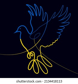 The bird of the world is drawn by lines in the color of the Ukrainian flag. Black background