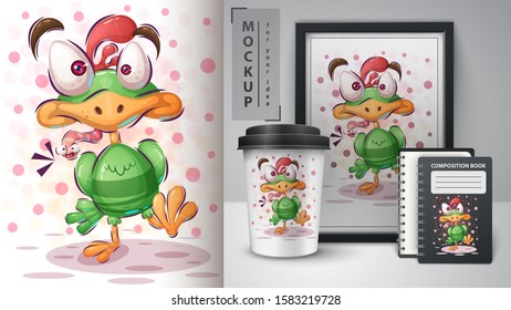 Bird with worm poster and merchandising. Vector eps10