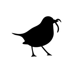Bird And Worm Silhouette. Black Icon On White Background. Vector Illustration