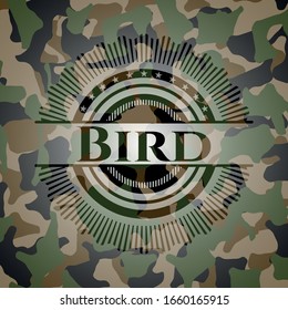 Bird written on a camouflage texture. Vector Illustration. Detailed.
